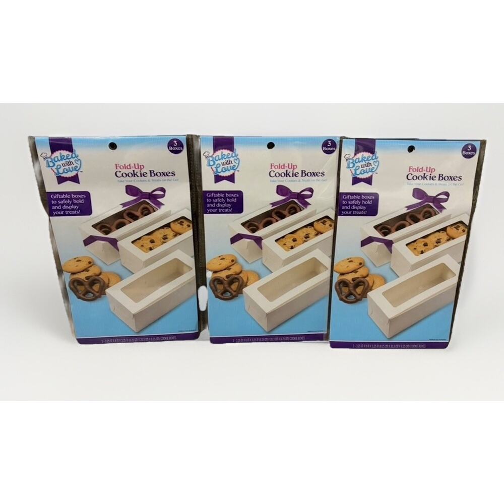 Baked With Love Fold-Up Cookie Boxes Window Gift Boxes White Lot of 3 Packs (9)